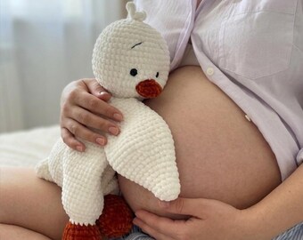 Patito de peluche de ganchillo, regalo para baby shower, peluche para bebé, animal de peluche suave, peluche acogedor, regalo para el primer cumpleaños, juguete para abrazar para recién nacido