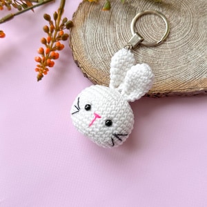 Crochet Bunny Keychain Cute Rabbit Charm Handmade Easter Bag Accessory Mini Key Ring Gift for Bunny Lovers or Kids
