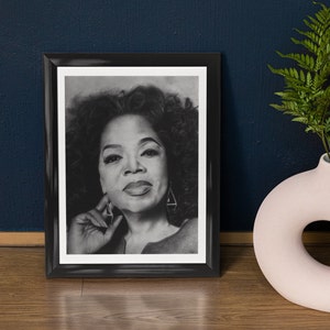Oprah Winfrey Drawing, Pencil Portrait, Art Print, Charcoal Black And White