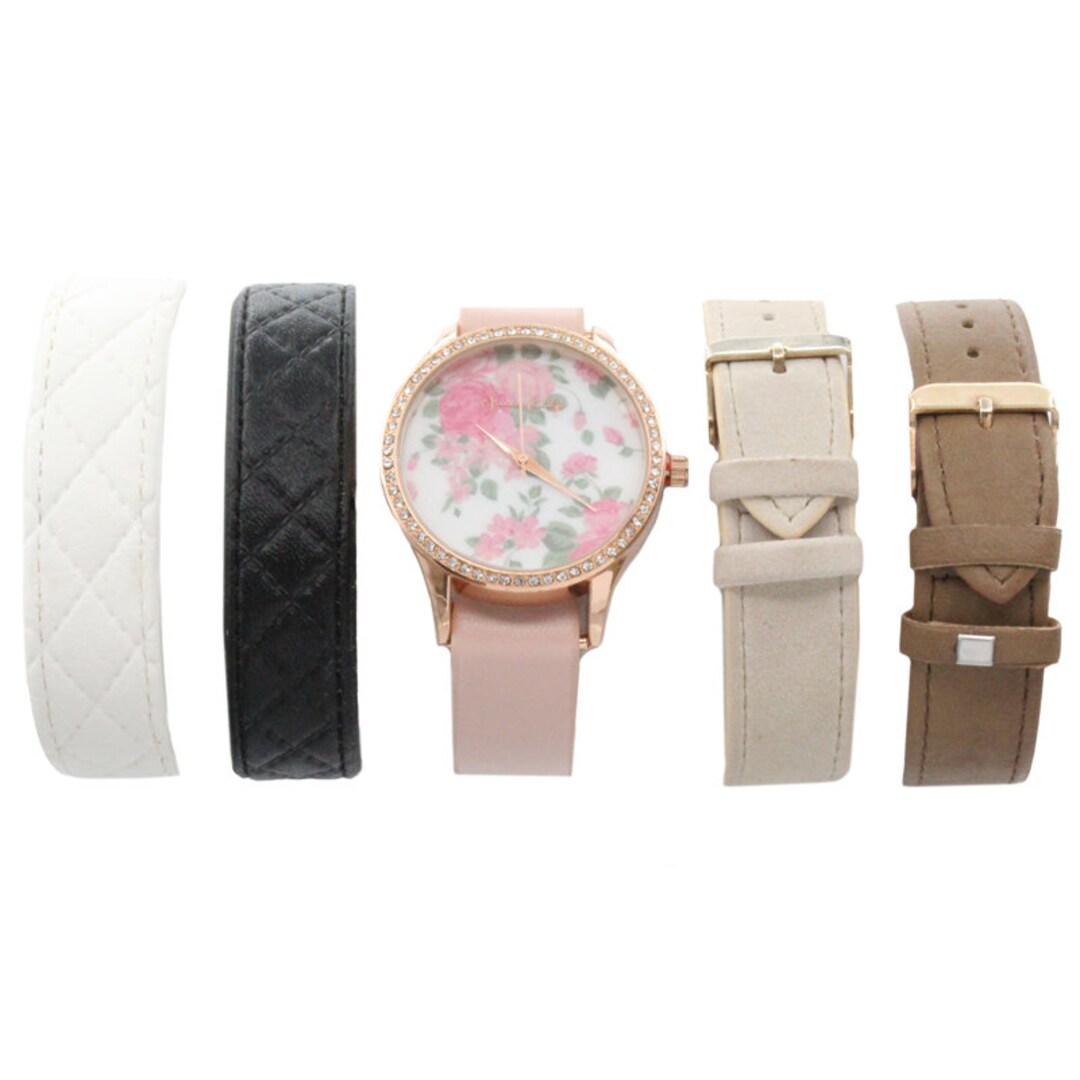 Jessica Carlyle Rose Gold Floral Watch 4 Extra Straps Stainless Steel Costume Jewellery Watch Women s Watch Set Cheap Watch Etsy UK