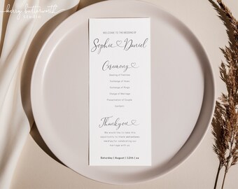 Sophie Ceremony Program | Order of Service program template card  | Minimalist program Order of the Day  | Wedding Script Calligraphy