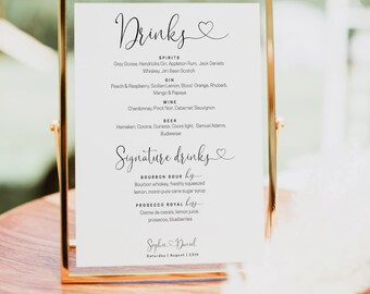 Sophie Bar Sign / Plantilla de letrero de bar de bodas con bebida exclusiva / Menú de bebidas moderno minimalista / Decoración de mesa imprimible bebidas para él y para ella