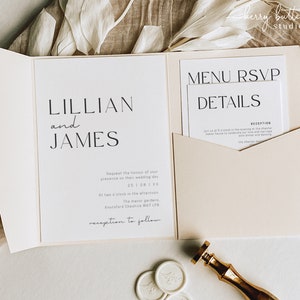 Lillian Wedding invite & RSVP | Modern Simple minimalist Wedding stationery | Luxury reception info | boho wedding set Simple Trifold suit