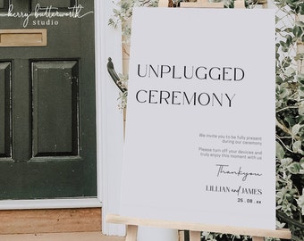 Signo de ceremonia Lillian Unplugged / Boda de caligrafía moderna / Sin teléfono ni recepción en redes sociales / plantilla de señalización de boda moderna