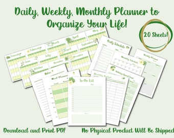 Green Productivity Planner with Perpetual Calendars