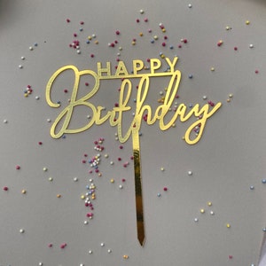 Acrylic Happy Birthday Cake Topper Sign, Gold, Party, Celebrate - Etsy UK