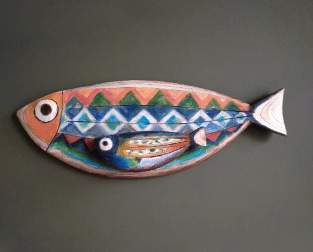 Wooden Fish for the Wall carving Wood Decor Hand Painted Etsy