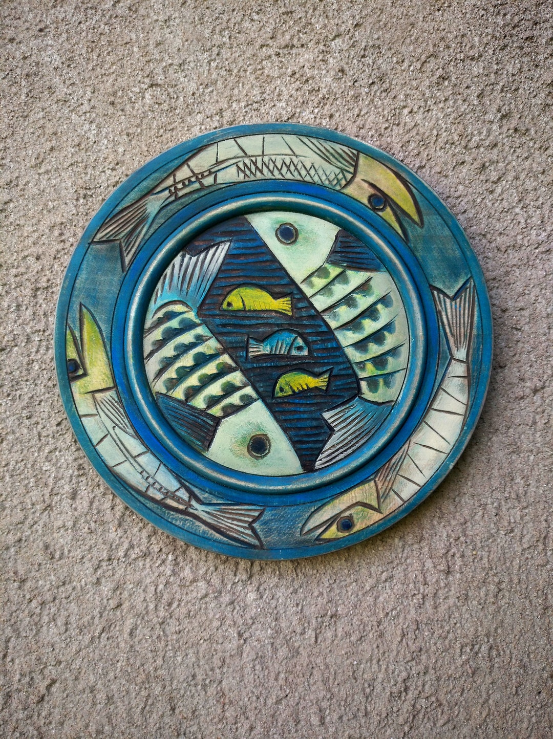 Wood Plate With Fishes, Wooden Decoration ,wall Hanging Plate,hand