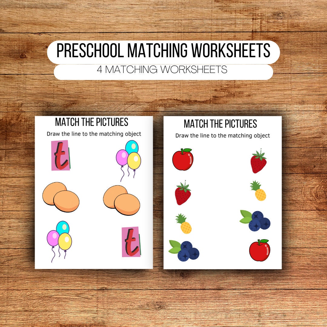 4 Printable Matching Worksheets Match the Picture Prek - Etsy