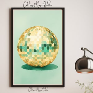 Disco Ball Print Preppy Wall Art Trendy Wall Art Eclectic Art watercolor print Dorm Room Decor Girly Wall Art Funky Wall Art image 3