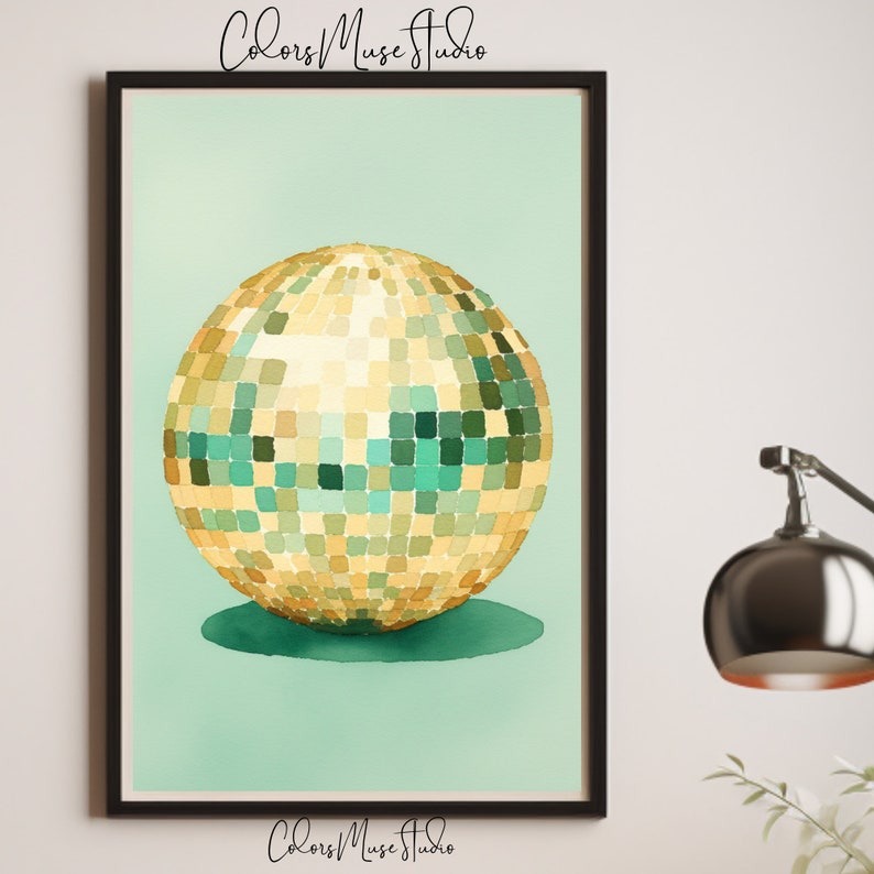 Disco Ball Print Preppy Wall Art Trendy Wall Art Eclectic Art watercolor print Dorm Room Decor Girly Wall Art Funky Wall Art image 3