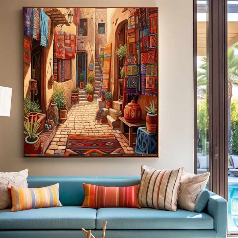 PRINTABLE paint Traditional Moroccan alley wall decoration Digital Product Downloadable Moroccan painting Boho Decor Morocco Png image 7