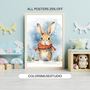 Set of 8 Digital Christmas Animal Prints, Watercolor wall art winter prints digital art digital print, Christmas Prints Holiday Arts poster image 2