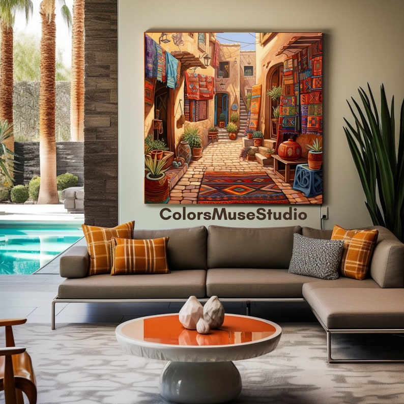 PRINTABLE paint Traditional Moroccan alley wall decoration Digital Product Downloadable Moroccan painting Boho Decor Morocco Png image 4