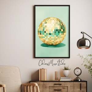 Disco Ball Print Preppy Wall Art Trendy Wall Art Eclectic Art watercolor print Dorm Room Decor Girly Wall Art Funky Wall Art image 5