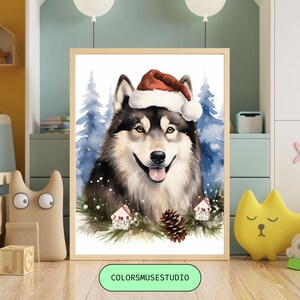 Set of 8 Digital Christmas Animal Prints, Watercolor wall art winter prints digital art digital print, Christmas Prints Holiday Arts poster image 7
