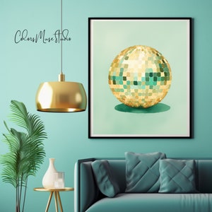 Disco Ball Print Preppy Wall Art Trendy Wall Art Eclectic Art watercolor print Dorm Room Decor Girly Wall Art Funky Wall Art image 2