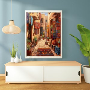 PRINTABLE paint Traditional Moroccan alley wall decoration Digital Product Downloadable Moroccan painting Boho Decor Morocco Png image 5