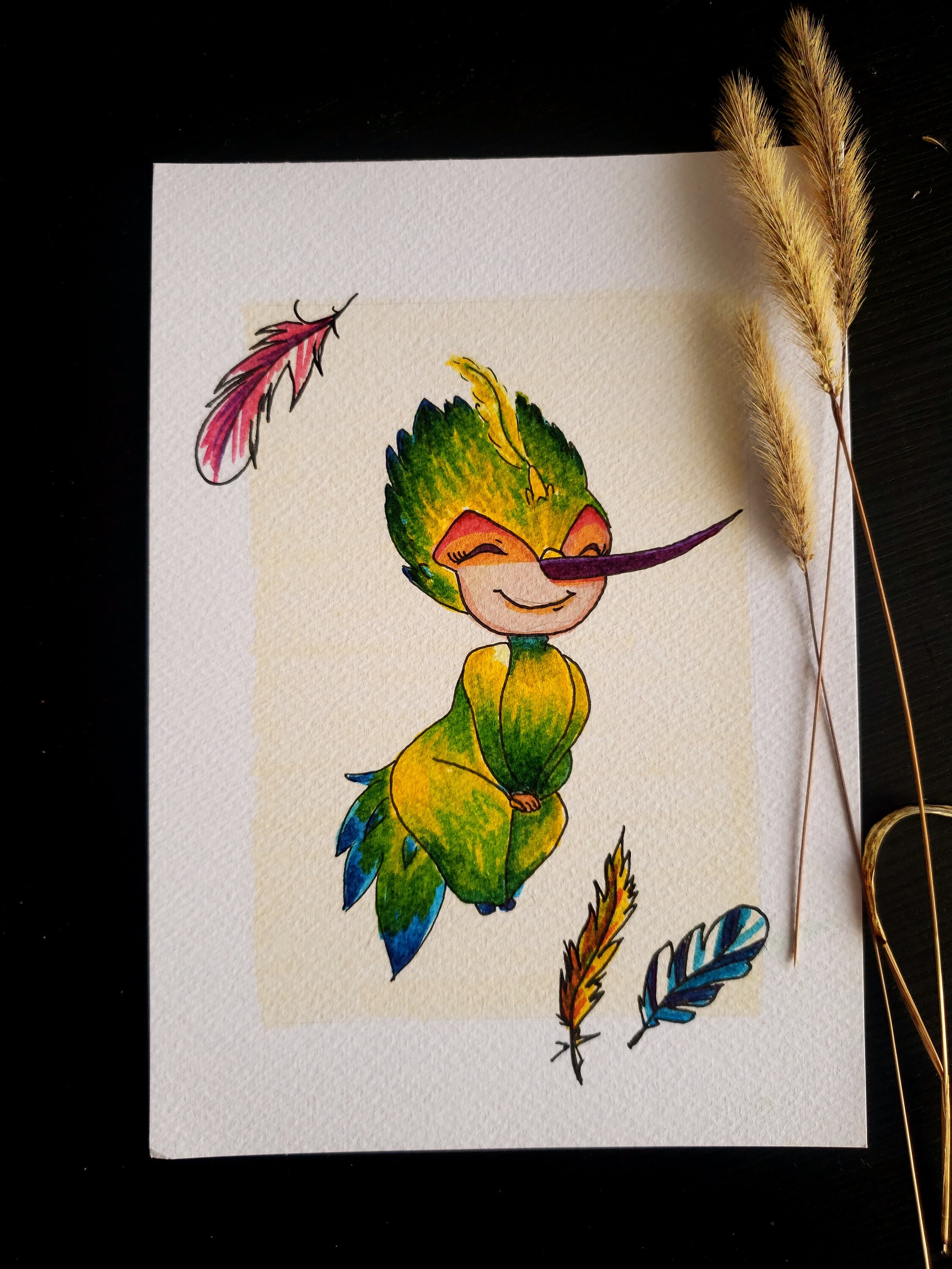 Peinture Originale Encadrée de Quenotte Du Film Les Cinq Légendes - Original Framed Painting Baby To