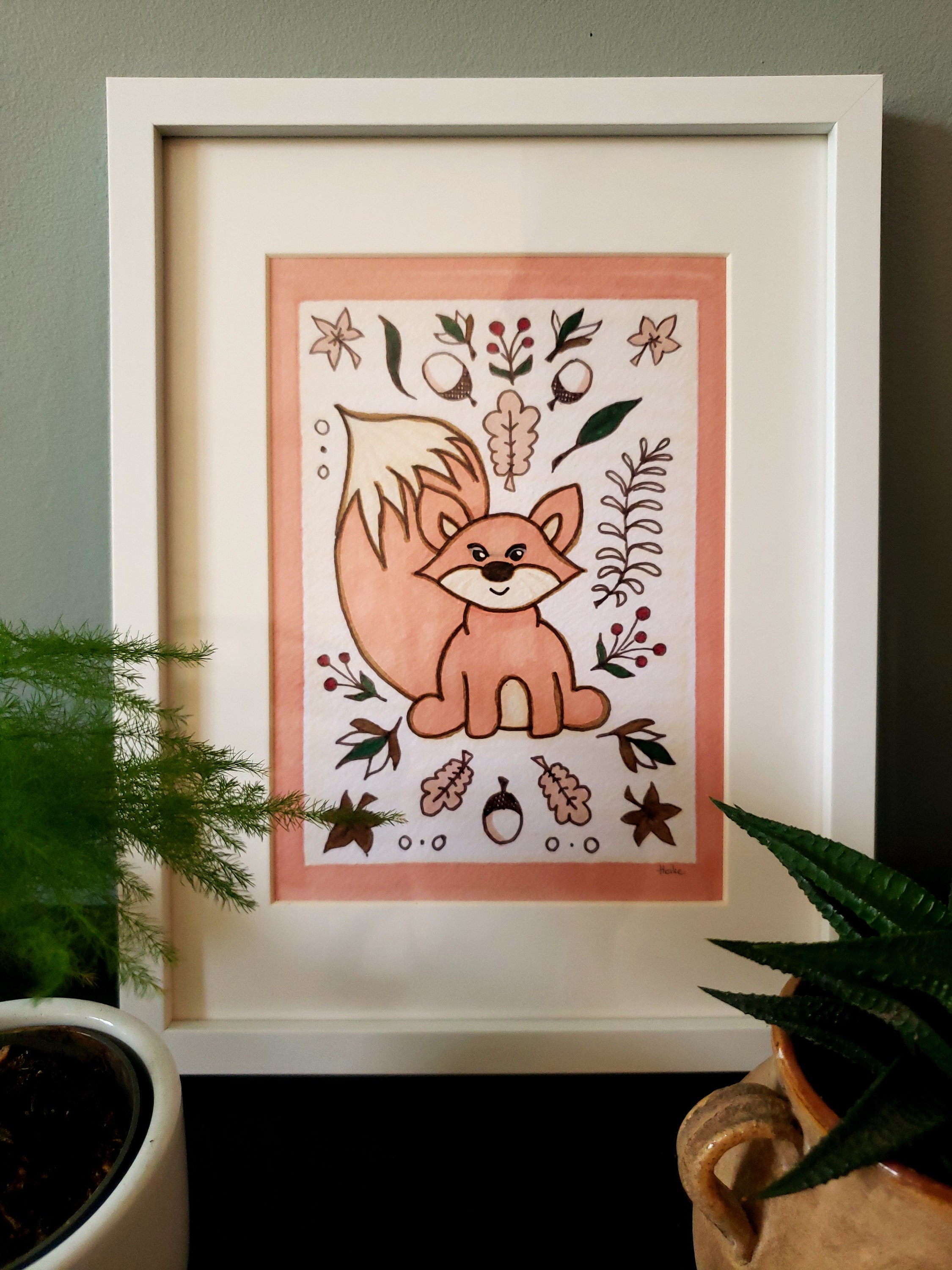 Peinture Original Encadrée Petit Renard - Framed Painting Little Fox