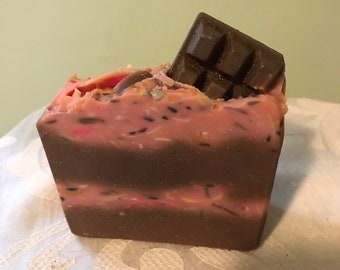 Chocolate Strawberry Confetti Cake Artisan Soap,  chocolate scented, strawberry scented, cake soap,
