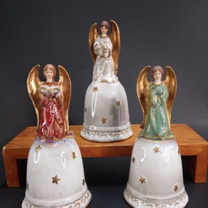 1 Gold Wing Angel Bell Figurine | Vintage Ceramic Angels with Wings | You Pick Red, Green, White | Vintage Home Decor