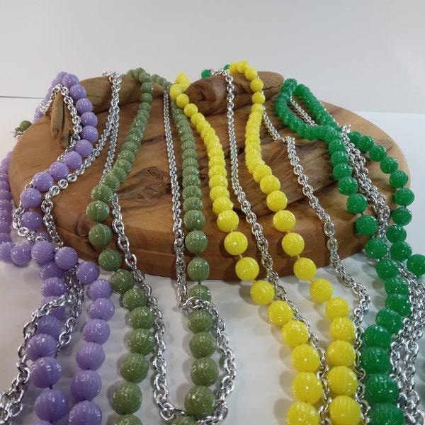 Vintage Sarah Coventry 1972 Pastel Parfait 38" Beaded Necklace Sets | Your Choice Lilac Purple, Olive Green, Lemon Yellow, Lime Green