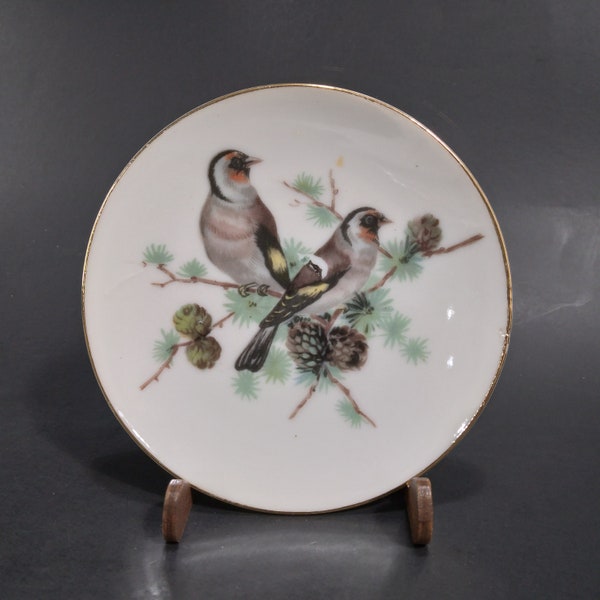 Vintage Gray Birds on a Pine Tree 4" Porcelain Collector Plate, Saucer, Ring Dish, Trinket Tray | MCM Collectible Wall Plate Made in Japan