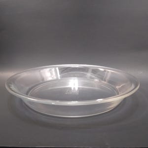 Vintage Pyrex Glass Round Pie Baking Dish Pan #210, 11&quot; Flat Rim Thick Clear Glass Baking Dish, Cottage Core Kitchen Bakeware