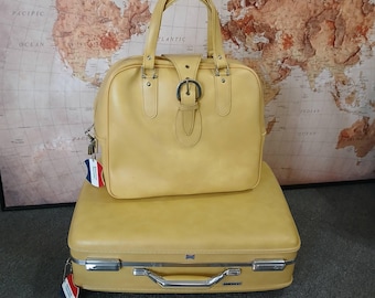 American Tourister Mustard Yellow Luggage Set, 17x20 Hard Shell Suitcase & Carry On Bag, True Vintage *Free US Ship to Lower 48*
