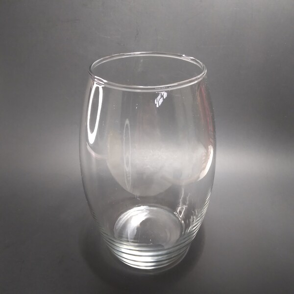 Clear Glass Flower Vase | 7" Tall Vintage Classic Tapered Oblong Shape | Contemporary - Curved "Stemless Wine Glass-Look" Nice