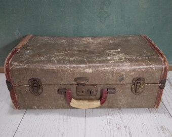 Antique Suitcase / Luggage / Travel Bag | Small, Vintage, Rough, Rustic, Tattered, Photo Prop, Display or Decor