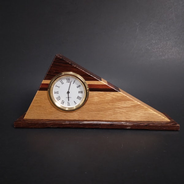 Wood Desk or Shelf Clock | Arts & Crafts, Mission, Art Deco, Geometric | Vintage Quartz NON-WORKING For Parts or Decor