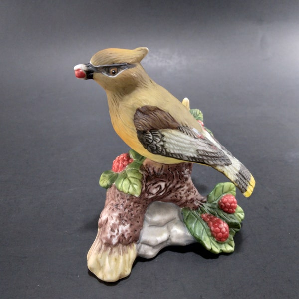 Cedar Waxwing Bisque Porcelain Bird Figurine | Vintage 3" Tall | America's Favorite Songbirds Small Spring Bird Decor Gift