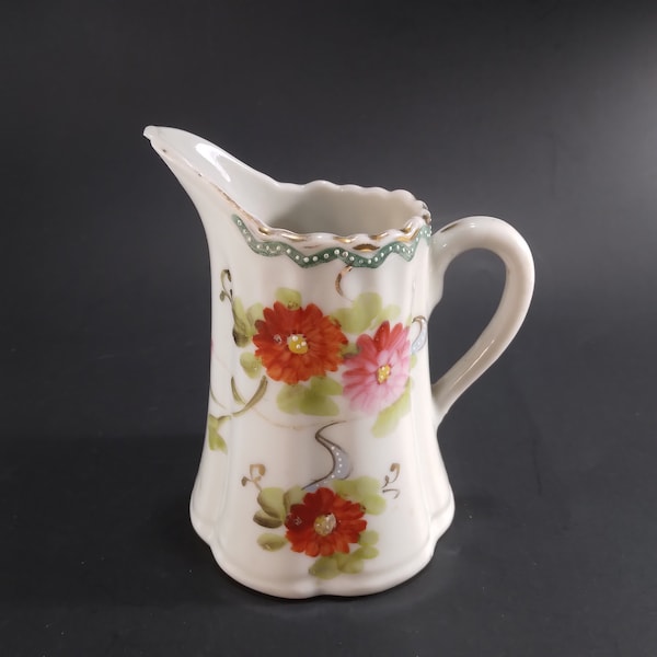 Vintage Small Pitcher Vase or Creamer | Red and Pink Floral Pattern, Hand-Painted Moriage Style with Gold Trim | Made in Japan