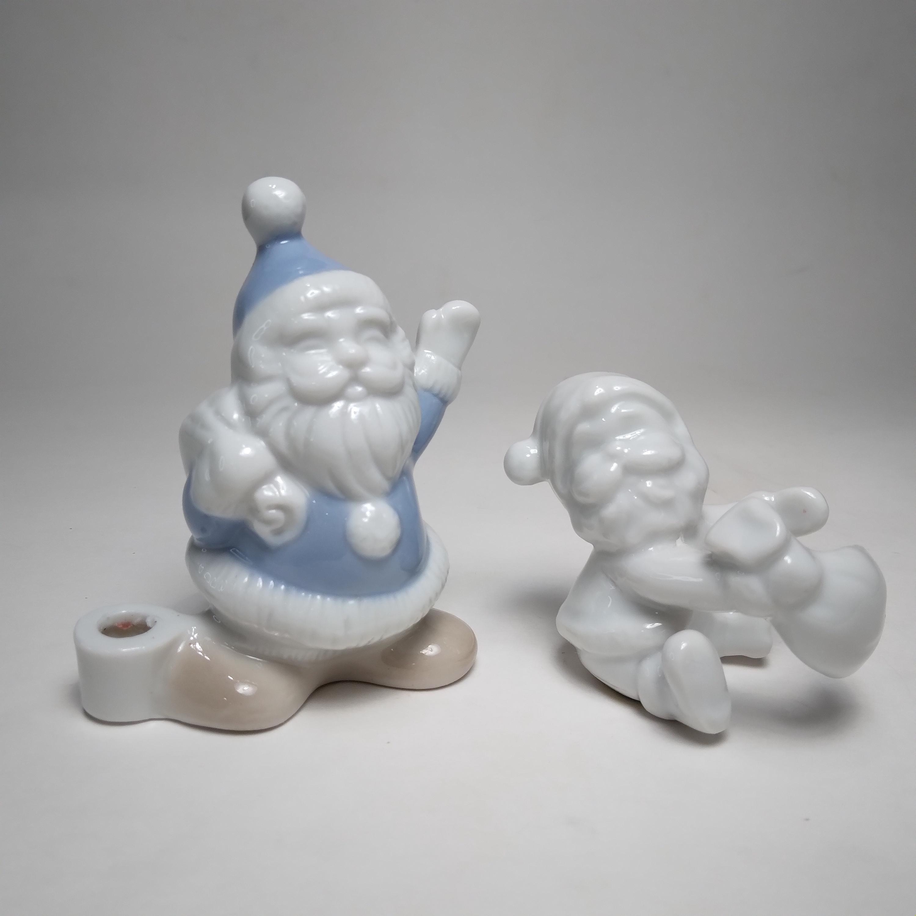 One Miniature Santa Figurine Candle Holder, You Pick Blue Porcelain Biedermann or White Porcelain Lenox, Cute Christmas Holiday Candlesticks