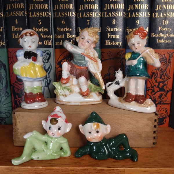 1 Vintage Occupied Japan Porcelain Figurine | Miniature Doll House Decor | You Pick Little Girl, Violin Boy, Violin Girl, Green Pixie Elf