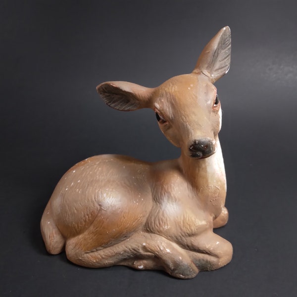 Deer Figurine 5" x 5" | Vintage Doe/Fawn Statuette by Flambro, Taiwan, in Porcelain or Ceramic | Cottage Cabin Wildlife Cottagecore Decor