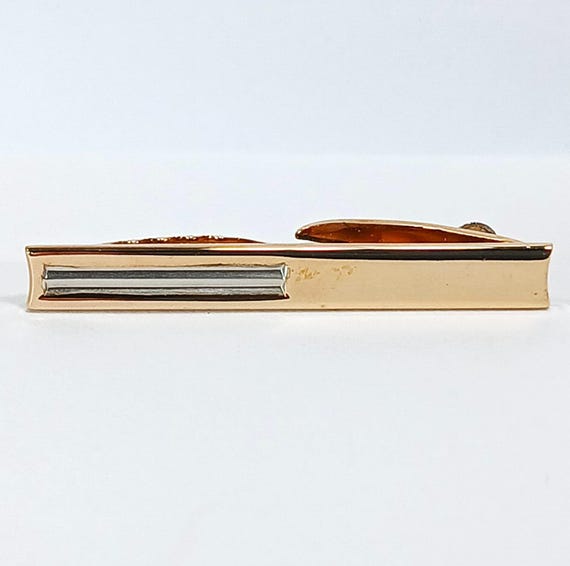 Vintage Hickock USA Classic Gold Tone Tie Clip w/Silver Tone Inset *Some Tarnish