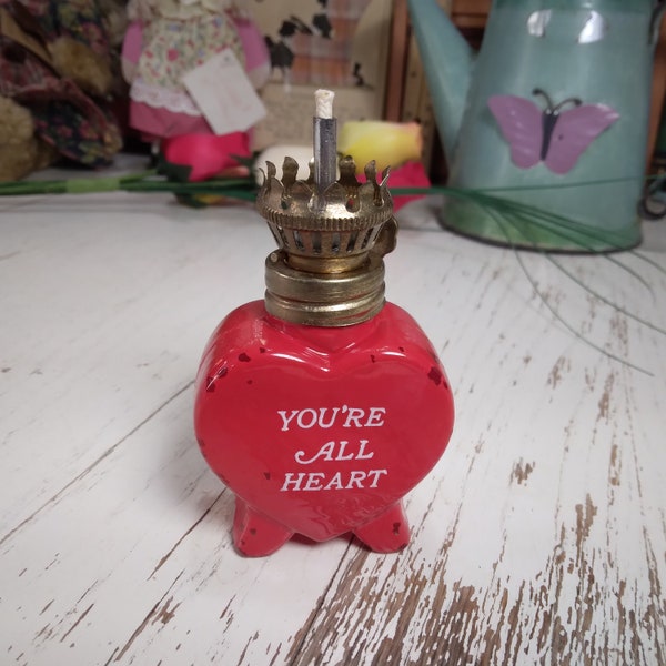 Glass Red Heart Mini Kerosene Oil Lamp | You're All Heart 2" Miniature Painted Red Heart Shaped Valentine Figurine