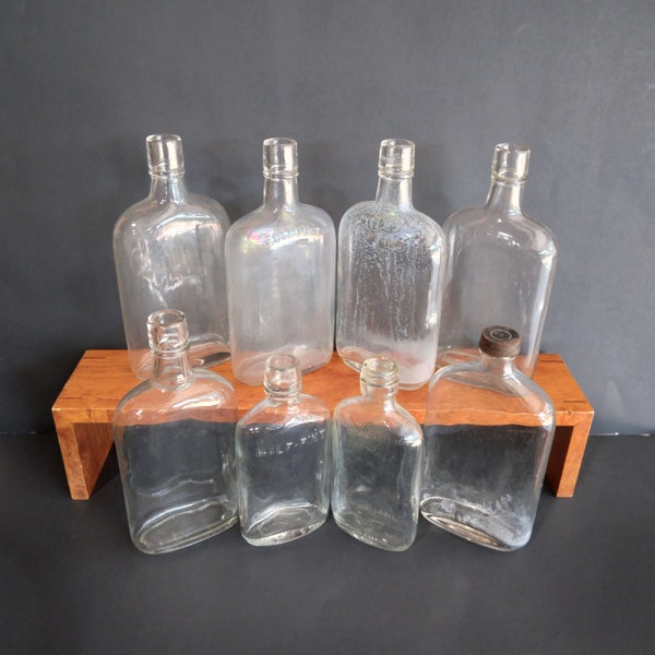 Vintage Glass Pint and Half Pint Liquor Flask Bottles - Your Choice | Collectible Clear Glass Flower or Bud Vases