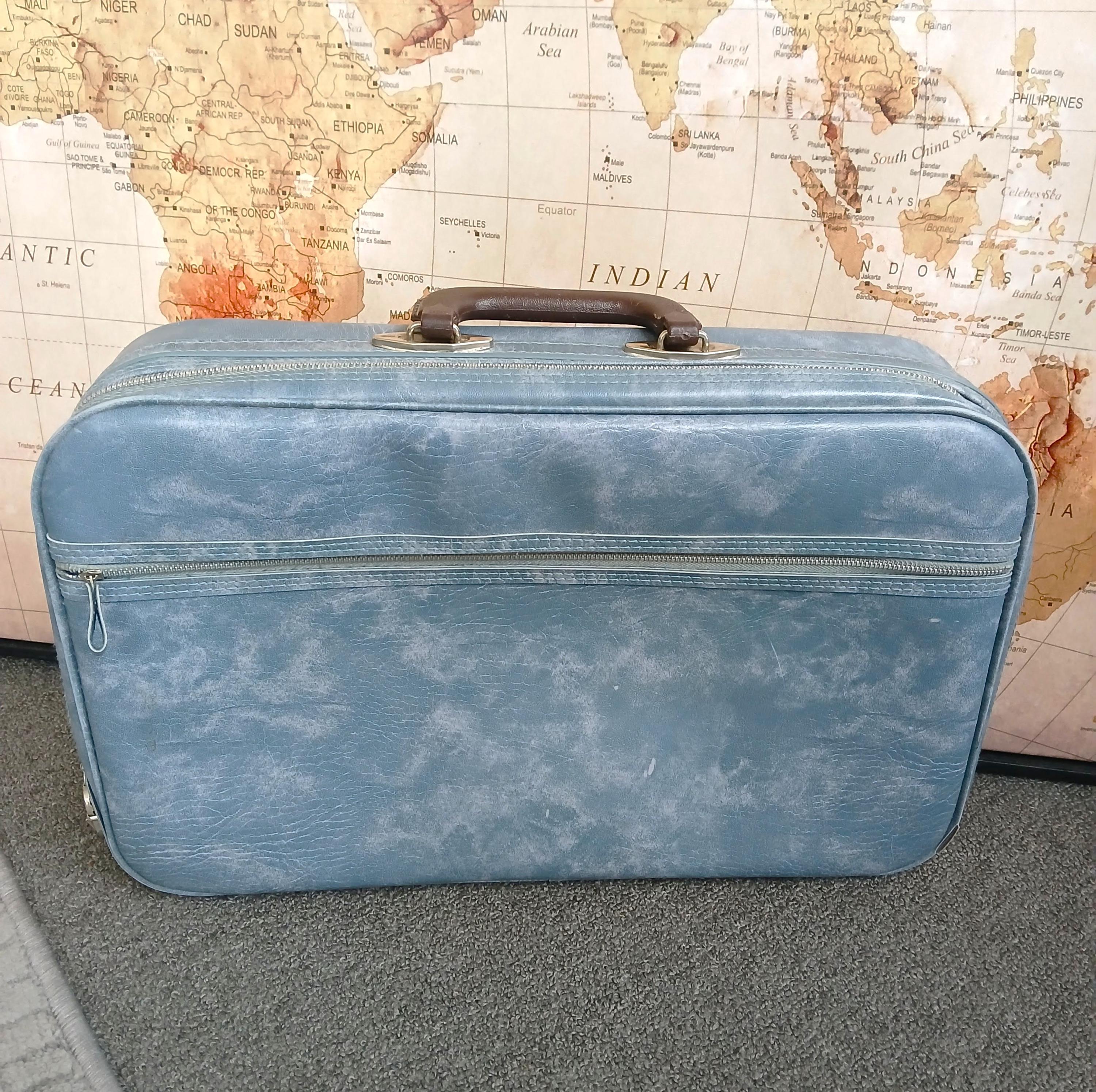 70s Blue Travel Suitcase - Etsy