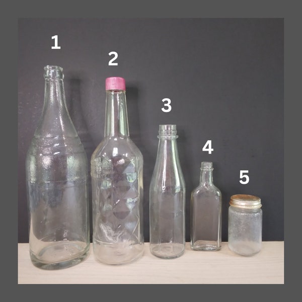 Vintage 1950s Clear Glass Bottles & Jars - You Choose | Large, Medium, Small | Owens Illinois, Thatcher Glass, Anchor Hocking, Heinz 57