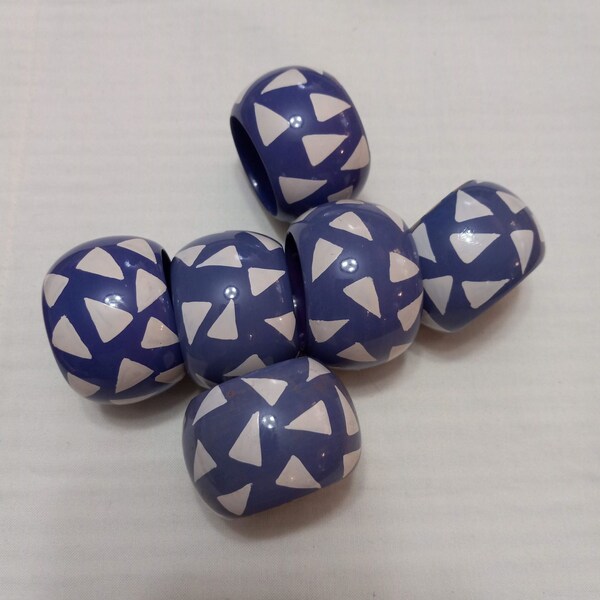 80s Chunky Napkin Rings, Blue White Abstract Modern Geometric Design, Set of 6 by Simplex Int'l Made in India [BXA2]