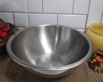 Large Vintage Stainless Steel Mixing Bowl | 12" Diameter Big Baking Mixing Bowl | Kitchenware Cookware Bakeware Utensil