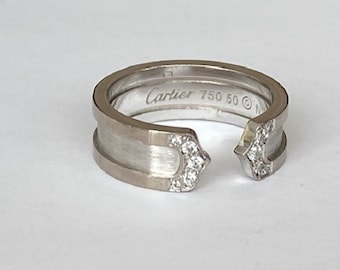 本物のヴィンテージ 18K ホワイト ゴールド「C ドゥ カルティエ 