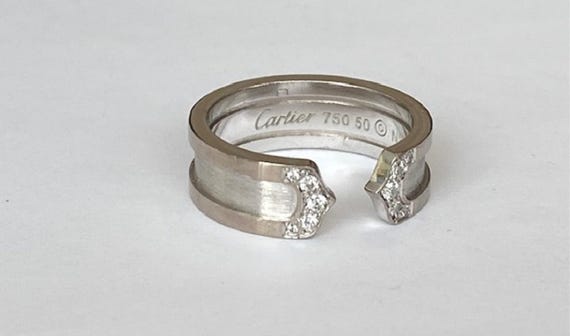 本物のヴィンテージ 18K ホワイト ゴールド「C ドゥ カルティエ