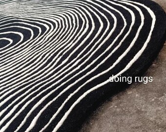 Black and white rug irregular shape rug premium quality rug,designer handtufted newzealand wool area rug for living room bedroom home gifts