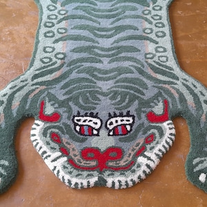 Pastel green tibetan tiger rug,tiger wool area rug premium quality designer tibetan tiger rug for kidsroom livingroom bedroom kidsdecor gift