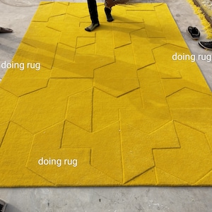 Mustard yellow designer rug,contemporary high low 100% wool area rug for living room,bedroom,hall kitchen,office, custom size available